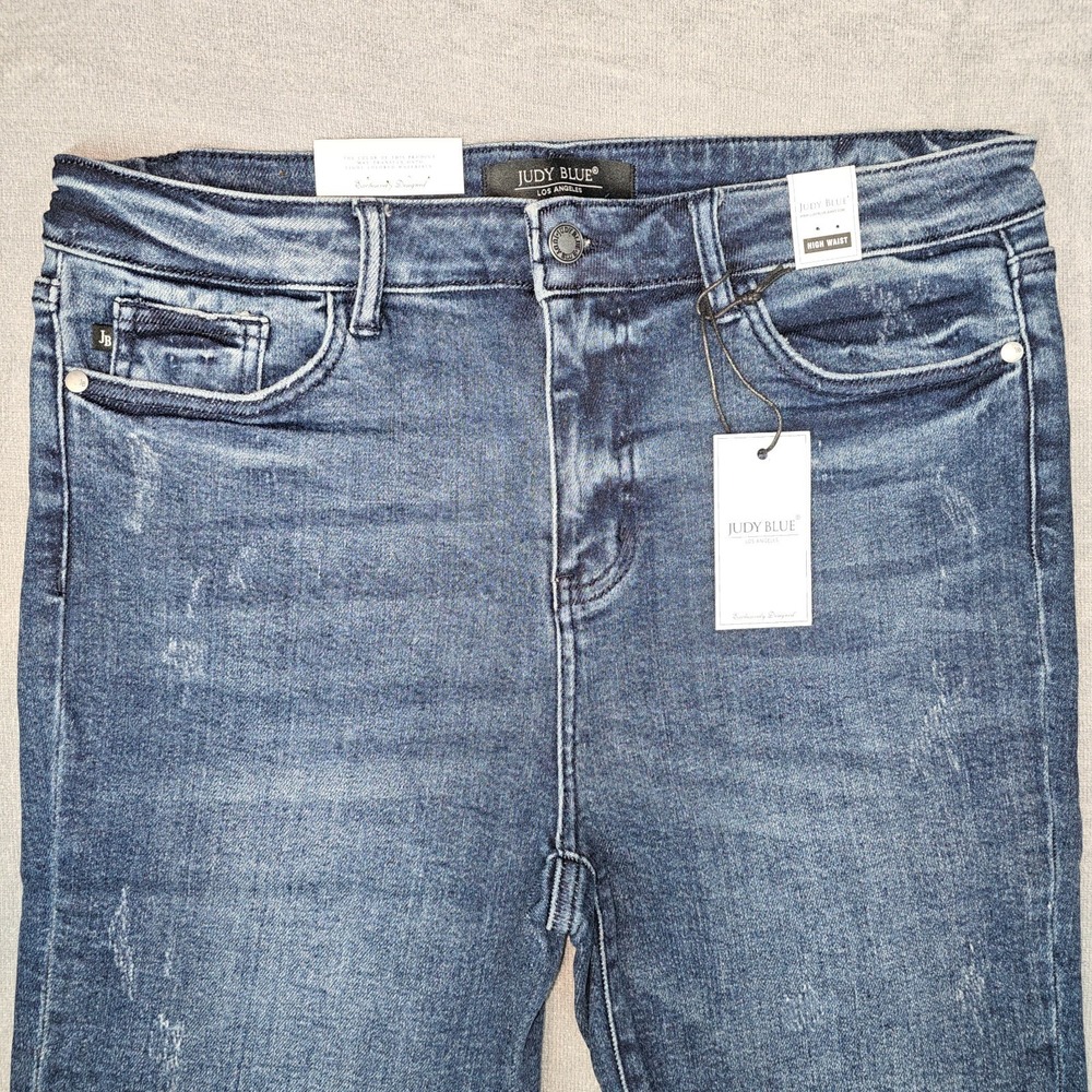 Judy Blue Womens XL Shorts High Rise Distressed Raw Hem Denim Cuttoff Stretchy - Picture 2 of 16